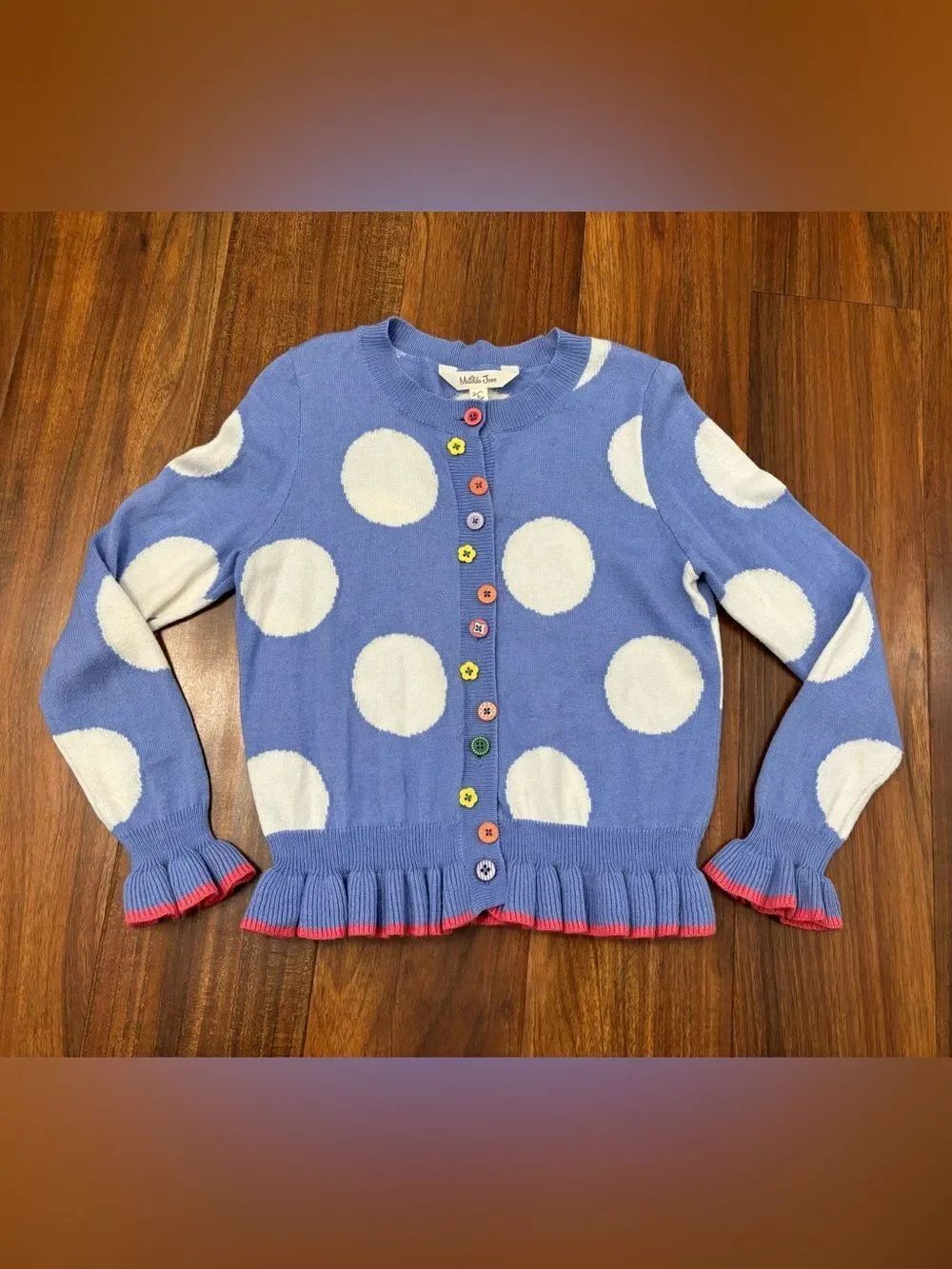 Matilda Jane Let’s Go Together As A Button light blue polka dot cardigan sweater